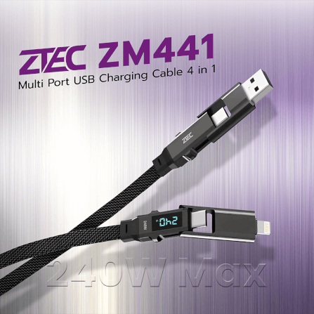 สายชาร์จไนลอนถัก ZTEC ZM441 4-IN-1 สีดำ รองรับชาร์จเร็ว 5A 240W_1